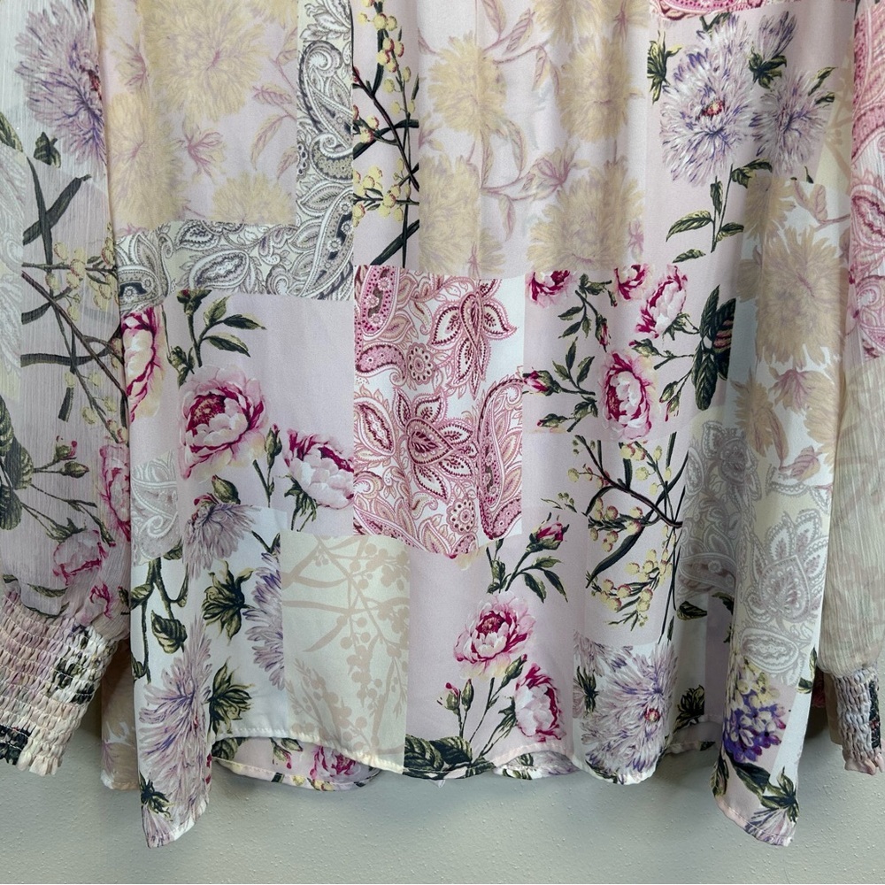 Cynthia Rowley 1X Floral Button-Up Blouse Pink Lilac Coquette Twee Vintage - Picture 10 of 12